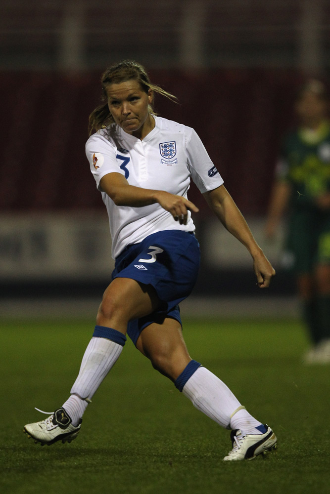 Rachel Unitt in UEFA Euro 2013 qualifying action against Slovenia.